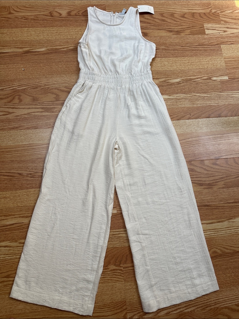 A New Day Women’s Cream Gauze Wide Leg Jumpsuit Sleeveless Elastic Size XS